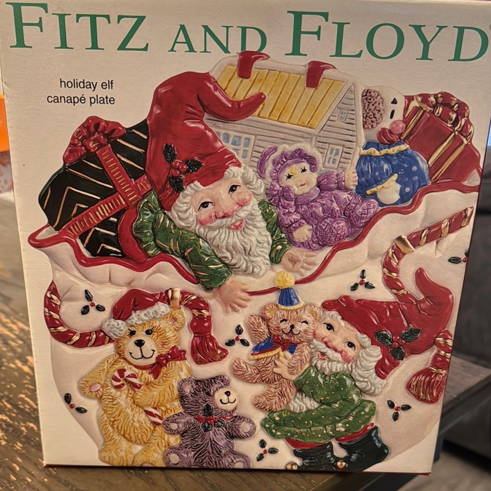 Fitz and Floyd Holiday Elf Canapé Plate